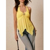 image:imageMakeMeChic Womens Tie Backless Halter Tops Asymmetrical Split Hem Going Out Tank TopYellow