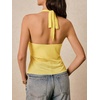 image:imageMakeMeChic Womens Tie Backless Halter Tops Asymmetrical Split Hem Going Out Tank TopYellow