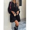 image:imageMakeMeChic Womens Tie Front Mini Dress V Neck Long Sleeve Layer Ruffle Hem Dress Business Casual OutfitsBlack