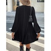 image:imageMakeMeChic Womens Tie Front Mini Dress V Neck Long Sleeve Layer Ruffle Hem Dress Business Casual OutfitsBlack