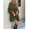 image:imageMakeMeChic Womens Tie Front Mini Dress V Neck Long Sleeve Layer Ruffle Hem Dress Business Casual OutfitsGreen