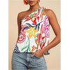 image:imageMakeMeChic Womens Tropical Floral One Shoulder Summer Tank Knot Sleeveless Vacation Blouse TopsMulticolor