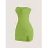 image:imageMakeMeChic Womens Tube Top Dress Y2K Split Bodycon Strapless Party Mini Dresses Concert OutfitGreen