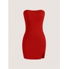 image:imageMakeMeChic Womens Tube Top Dress Y2K Split Bodycon Strapless Party Mini Dresses Concert OutfitRed