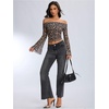 image:imageMakeMeChic Womens Y2K Fall Cheetah Print Crop TShirt Off The Shoulder Long Sleeve TopsBlack