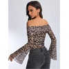 image:imageMakeMeChic Womens Y2K Fall Cheetah Print Crop TShirt Off The Shoulder Long Sleeve TopsBlack