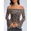 image:imageMakeMeChic Womens Y2K Fall Cheetah Print Crop TShirt Off The Shoulder Long Sleeve TopsBlack