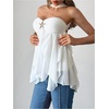 image:imageMakeMeChic Womens Y2K Halter Ruffle Tops Starfish Metal Asymmetrical Tops Tie Open Back Tank TopsWhite