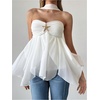 image:imageMakeMeChic Womens Y2K Halter Ruffle Tops Starfish Metal Asymmetrical Tops Tie Open Back Tank TopsWhite