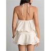 image:imageMakeMeChic Womens Y2k Backless Halter Mini Dress Tie Open Back Sleeveless Ruffle Flare Party Going Out Mini DressesApricot