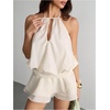 image:imageMakeMeChic Womens Y2k Backless Halter Mini Dress Tie Open Back Sleeveless Ruffle Flare Party Going Out Mini DressesApricot