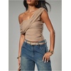 image:imageMakeMeChic Womens Y2k Off The Shoulder Tops Twist Mesh T Shirt Going Out TopsKhaki