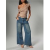 image:imageMakeMeChic Womens Y2k Off The Shoulder Tops Twist Mesh T Shirt Going Out TopsKhaki