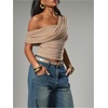 image:imageMakeMeChic Womens Y2k Off The Shoulder Tops Twist Mesh T Shirt Going Out TopsKhaki