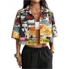 image:imageMAKEMECHIC Womens Y2k Shirt Tops Summer Button Down Shirt Crop Graphic Tees Crollared Shirt StreetwearMulticolor