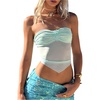 image:imageMakeMeChic Womens 3D Floral Pearl Beaded Tube Top Mesh Sheer Ruched Tie Open Back Summer Crop TopsGreen