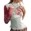image:imageMakeMeChic Womens Boho Clothing Floral Polka Dots Paisley Crop Tops Long Sleeve Mock Neck Summer Mesh Tee ShirtMint Green