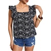 image:imageMakeMeChic Womens Boho Flutter Sleeve Blouse Square Neck Ruffle Floral Print Hollow Out Lightweight Summer Tank TopBlack