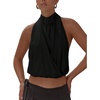 image:imageMakeMeChic Womens Cute Summer Halter Tank Top Draped Sleeveless Tie Open Back Crop TopsBlack