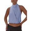 image:imageMakeMeChic Womens Cute Summer Halter Tank Top Draped Sleeveless Tie Open Back Crop TopsBlue