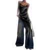 image:imageMakeMeChic Womens Elegant Satin Cami Dress Lace Trim Asymmetrical Spaghetti Strap Mini DressesBlack