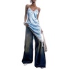 image:imageMakeMeChic Womens Elegant Satin Cami Dress Lace Trim Asymmetrical Spaghetti Strap Mini DressesBlue