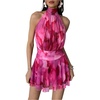 image:imageMakeMeChic Womens Floral Mesh Halter Dress Tie Backless Layered Ruffle Summer Mini DressesPurple