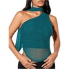 image:imageMakeMeChic Womens Halter Scarf Sexy Sheer Mesh Tops Ruched Off Shoulder Asymmetrical Neck Crop Tank Top Going Out ClubwearTeal Blue