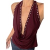 image:imageMakeMeChic Womens Halter Tank Top Deep V Cowl Neck Backless Rivet Summer Going Out TopsBurgundy