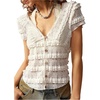 image:imageMakeMeChic Womens Lace Button Up Tops V Neck Short Sleeve Ruffle Layered Y2k T ShirtWhite