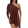 image:imageMakeMeChic Womens Off The Shoulder Bodycon Dress Ruffle Party Cocktail Mini DressesCoffee Brown