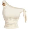 image:imageMakeMeChic Womens Off The Shoulder Crop Tops Metal Floral Ruched Knot Sleeveless TankApricot