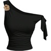 image:imageMakeMeChic Womens Off The Shoulder Crop Tops Metal Floral Ruched Knot Sleeveless TankBlack