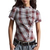 image:imageMakeMeChic Womens Plaid Blouse Dressy Casual Work Short Sleeve Vintage Button Down Collar ShirtsMulticolor