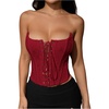image:imageMakeMeChic Womens Renaissance Corset Bustier Tops Shapewear Lingerie Lace Up Floral Sexy Strapless Overbust Crop TopRed