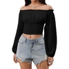 image:imageMakeMeChic Womens Renaissance Costume Shirts Pirate Top Off Shoulder Tops Long Sleeve BlouseBlack