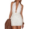 image:imageMakeMeChic Womens Sequin Sparkly Halter Dress Low Cut Open Back Draped Fringe Party DressesWhite