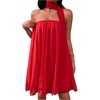 image:imageMakeMeChic Womens Strapless Tube Dress Mesh Pleated A Line Party Mini Dresses with ScarfRed