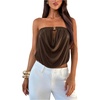 image:imageMakeMeChic Womens Strapless Tube Tops Draped Front Backless Elegant Dressy Crop TopsBrown