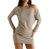 image:imageMakeMeChic Womens Striped Off The Shoulder Dress Long Sleeve Bodycon Mini DressesMulticolor