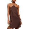 image:imageMakeMeChic Womens Summer Halter Neck Dress Summer Beaded A Line Criss Cross Backless Retro Mini DressesBrown