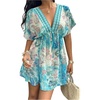 image:imageMakeMeChic Womens Summer Mini Dress Boho Floral Print Short Sleeve V Neck A Line Short DressesMulticolor