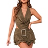 image:imageMakeMeChic Womens Summer Mini Dress Floral Lace Halter Ruffle Tiered Tie Backless Y2K Short DressesArmy Green