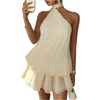 image:imageMakeMeChic Womens Summer Wedding Guest Dresses Backless Halter Pleated Ruffle Mini Sundress with ScarfApricot