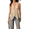 image:imageMakeMeChic Womens Tie Backless Halter Tops Asymmetrical Split Hem Going Out Tank TopApricot