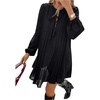 image:imageMakeMeChic Womens Tie Front Mini Dress V Neck Long Sleeve Layer Ruffle Hem Dress Business Casual OutfitsBlack