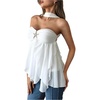 image:imageMakeMeChic Womens Y2K Halter Ruffle Tops Starfish Metal Asymmetrical Tops Tie Open Back Tank TopsWhite