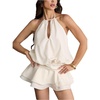 image:imageMakeMeChic Womens Y2k Backless Halter Mini Dress Tie Open Back Sleeveless Ruffle Flare Party Going Out Mini DressesApricot