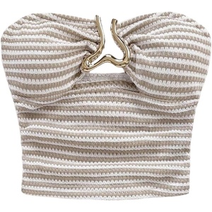image:imageMakeMeChic Womens Bandeau Strapless Tube Top Backless Ruched Summer Sexy Cute Going Out TopsStriped Apricot