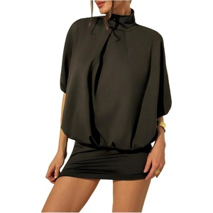 image:imageMakeMeChic Womens Cut Out Open Back Mini Dress Mock Neck Dolman Sleeve Cocktail DressesBlack